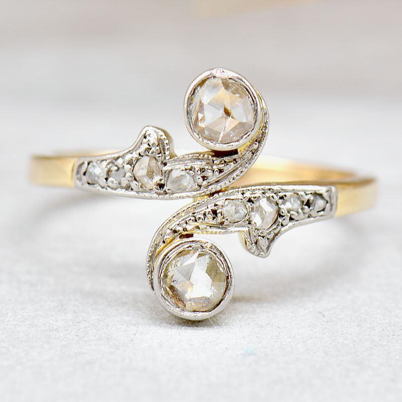 Antique Edwardian 'Toi et Moi' Belle Epoque Rose Cut Diamond Ring 18ct Yellow Gold & Platinum