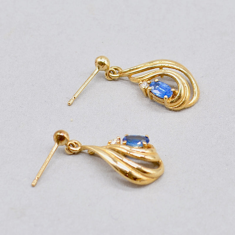 Sapphire and Diamond 9ct Yellow Gold Drop Earrings (0.75 Carat)