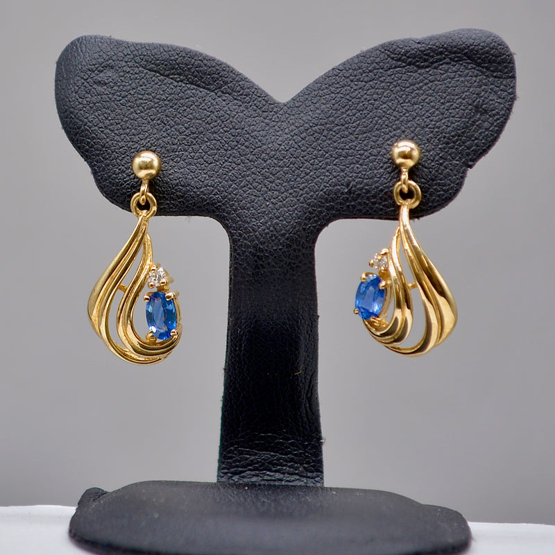 Sapphire and Diamond 9ct Yellow Gold Drop Earrings (0.75 Carat)