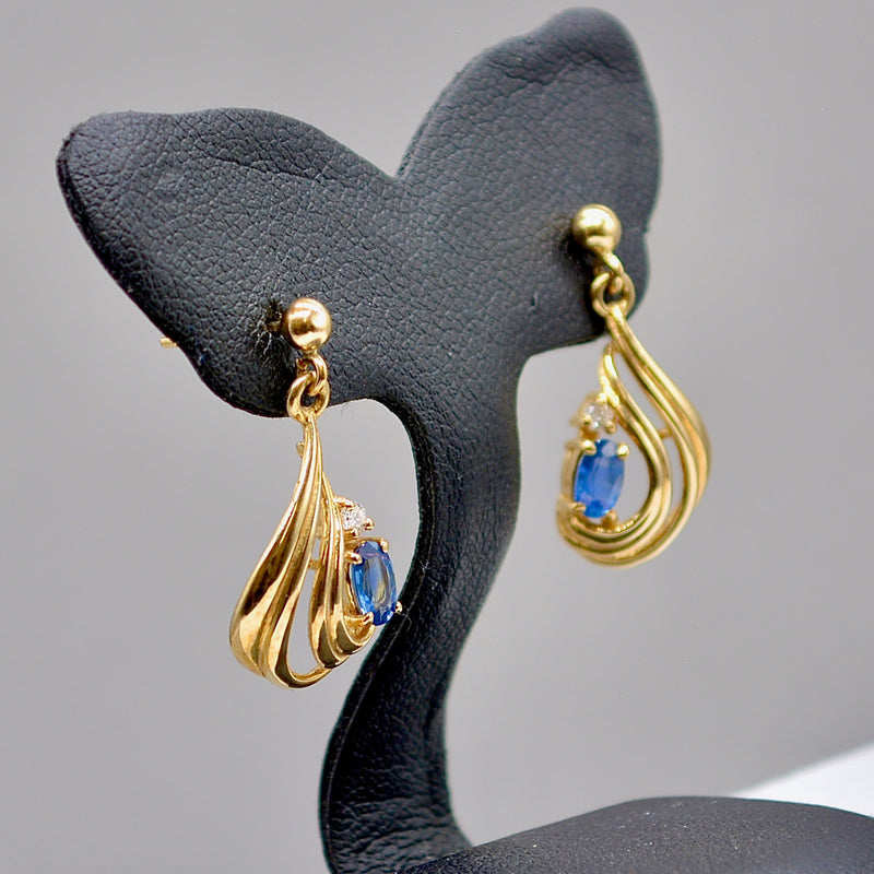 Sapphire and Diamond 9ct Yellow Gold Drop Earrings (0.75 Carat)