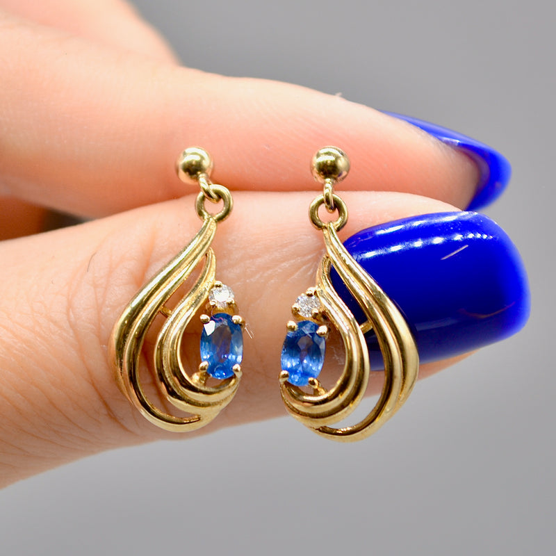 Sapphire and Diamond 9ct Yellow Gold Drop Earrings (0.75 Carat)