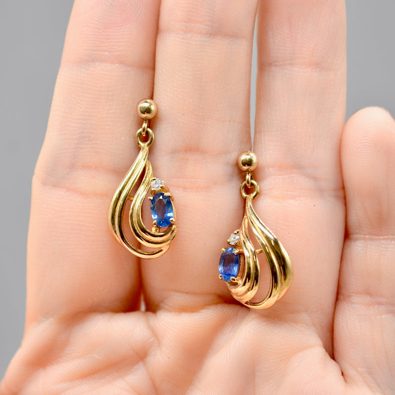 Sapphire and Diamond 9ct Yellow Gold Drop Earrings (0.75 Carat)