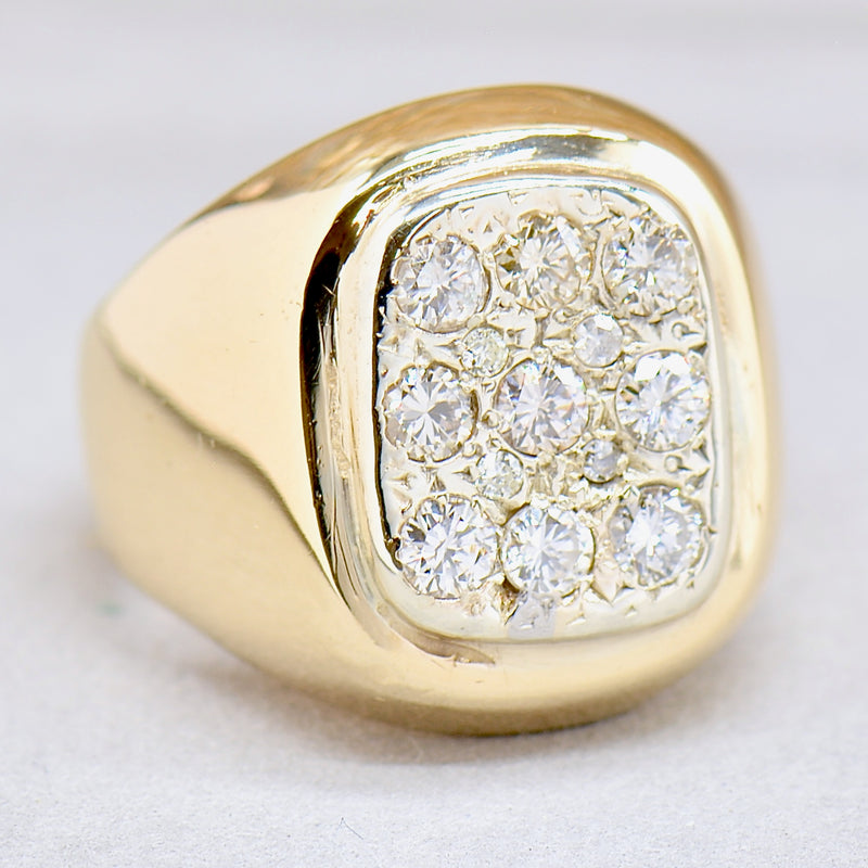 Vintage 1970s Diamond Signet Ring Men’s 9ct Yellow Gold (1.0ct)