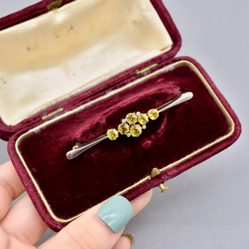 Edwardian Old European Cut Yellow Sapphire and Diamond 18ct Yellow Gold Brooch Boxed (3.09cts)