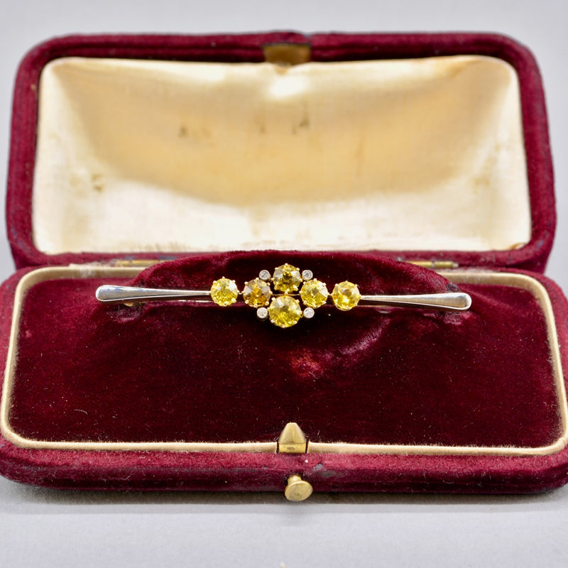 Edwardian Old European Cut Yellow Sapphire and Diamond 18ct Yellow Gold Brooch Boxed (3.09cts)