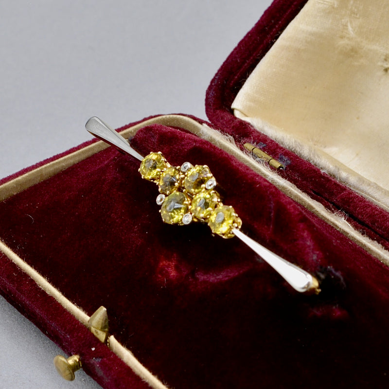 Edwardian Old European Cut Yellow Sapphire and Diamond 18ct Yellow Gold Brooch Boxed (3.09cts)