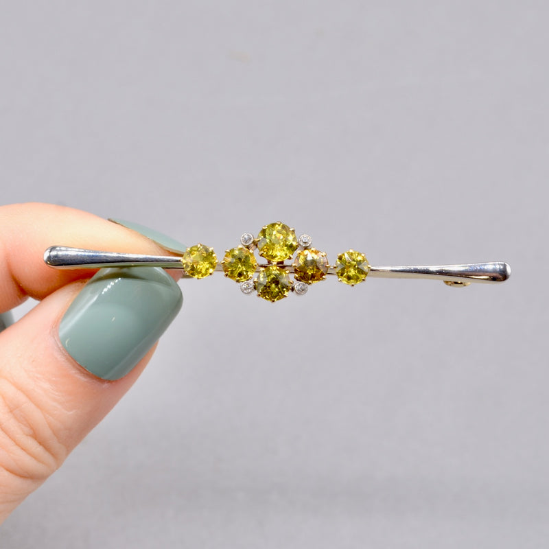 Edwardian Old European Cut Yellow Sapphire and Diamond 18ct Yellow Gold Brooch Boxed (3.09cts)