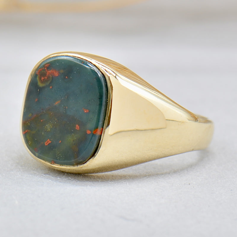 Vintage 1990s 9ct Yellow Gold Bloodstone Signet Ring