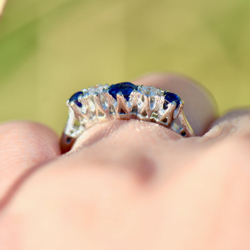 Edwardian Blue Sapphire & Diamond 18ct Yellow Gold Five-Stone Ring (0.56ct)