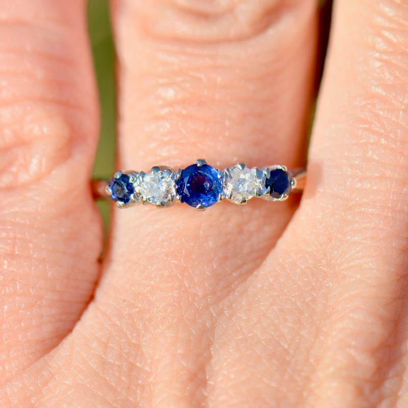 Edwardian Blue Sapphire & Diamond 18ct Yellow Gold Five-Stone Ring (0.56ct)