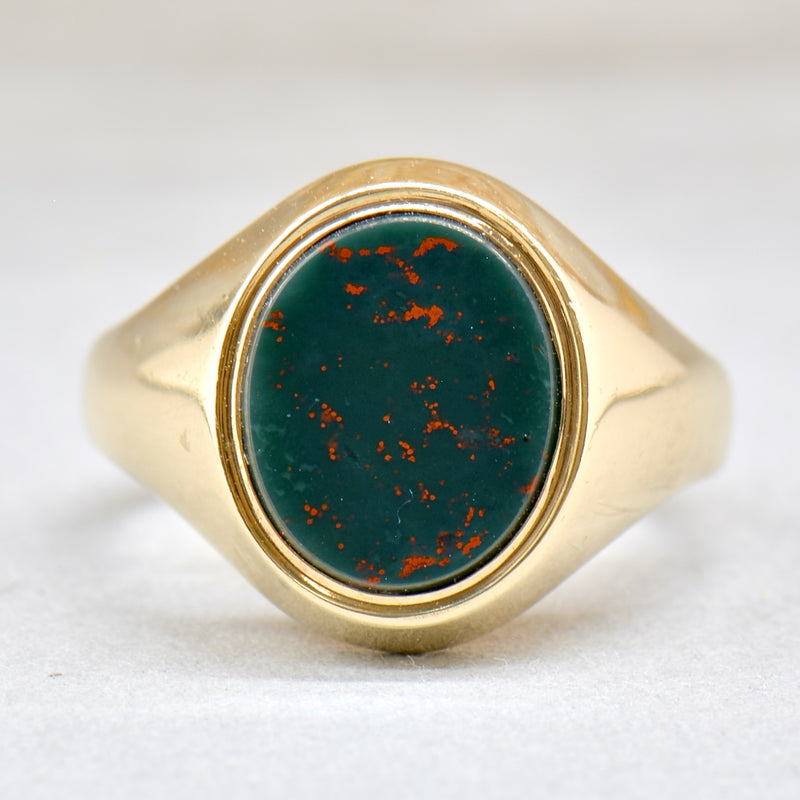 Vintage 1970s Bloodstone 9ct Yellow Gold Oval Signet Ring