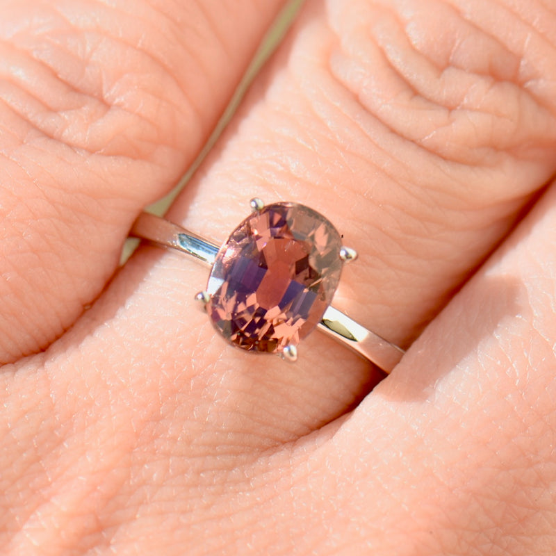 Orangey Pink Tourmaline 9ct White Gold Solitaire Ring (2.32cts)