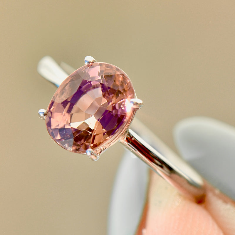 Orangey Pink Tourmaline 9ct White Gold Solitaire Ring (2.32cts)