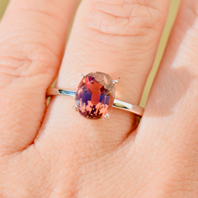 Orangey Pink Tourmaline 9ct White Gold Solitaire Ring (2.32cts)