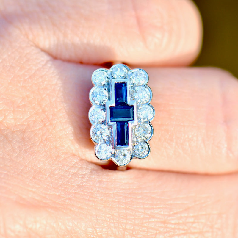 Vintage 2000s Sapphire and Diamond 18ct White Gold Cluster Ring (1.45cts)