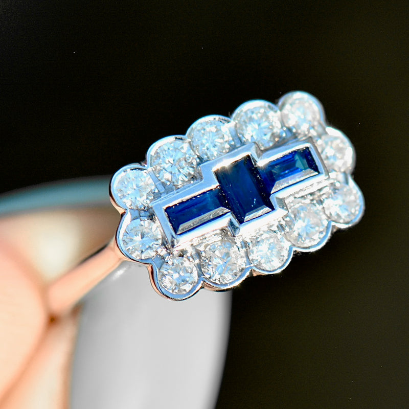 Vintage 2000s Sapphire and Diamond 18ct White Gold Cluster Ring (1.45cts)