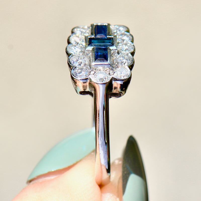 Vintage 2000s Sapphire and Diamond 18ct White Gold Cluster Ring (1.45cts)