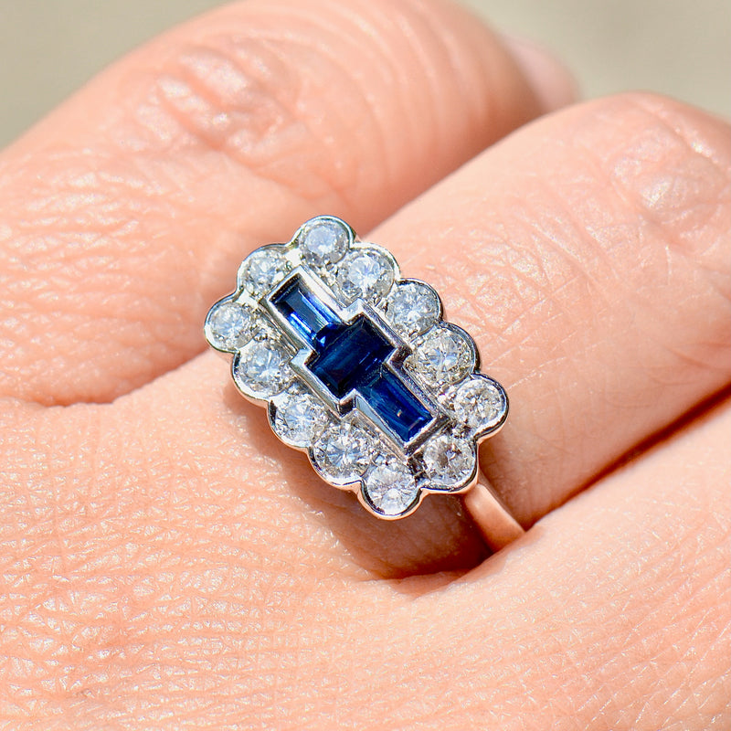 Vintage 2000s Sapphire and Diamond 18ct White Gold Cluster Ring (1.45cts)