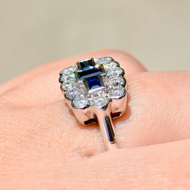 Vintage 2000s Sapphire and Diamond 18ct White Gold Cluster Ring (1.45cts)