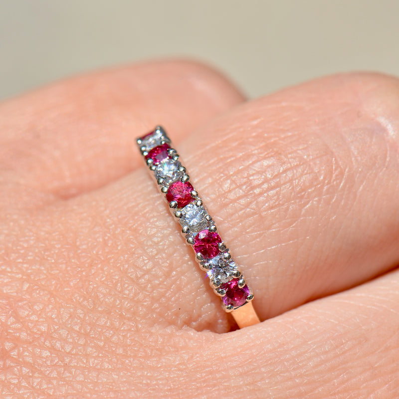 Vintage Ruby and Diamond 18ct Yellow Gold Half Eternity Ring (0.33ct)