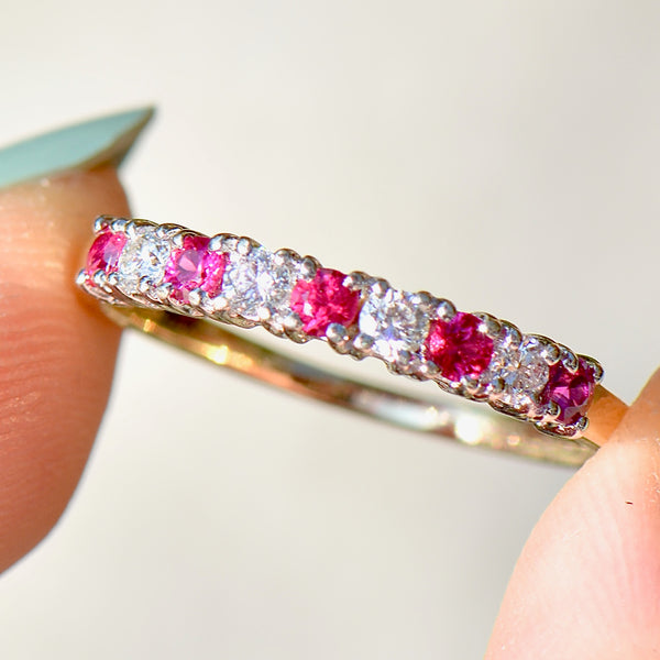 Vintage Ruby and Diamond 18ct Yellow Gold Half Eternity Ring (0.33ct)