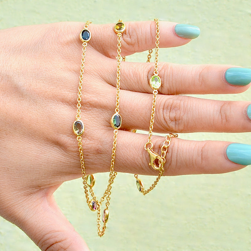 Multi-Coloured Tourmaline Gold Plated Silver Necklace (6.30cts)