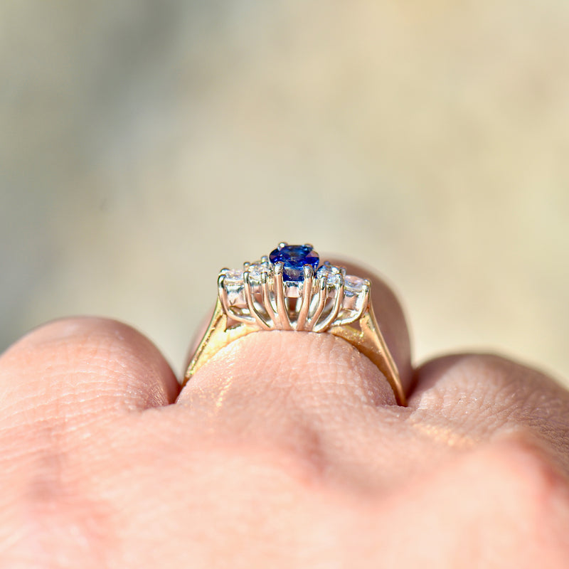 Vintage 1980s Royal Blue Sapphire and Diamond 18ct Yellow Gold Engagement Ring (0.55ct)