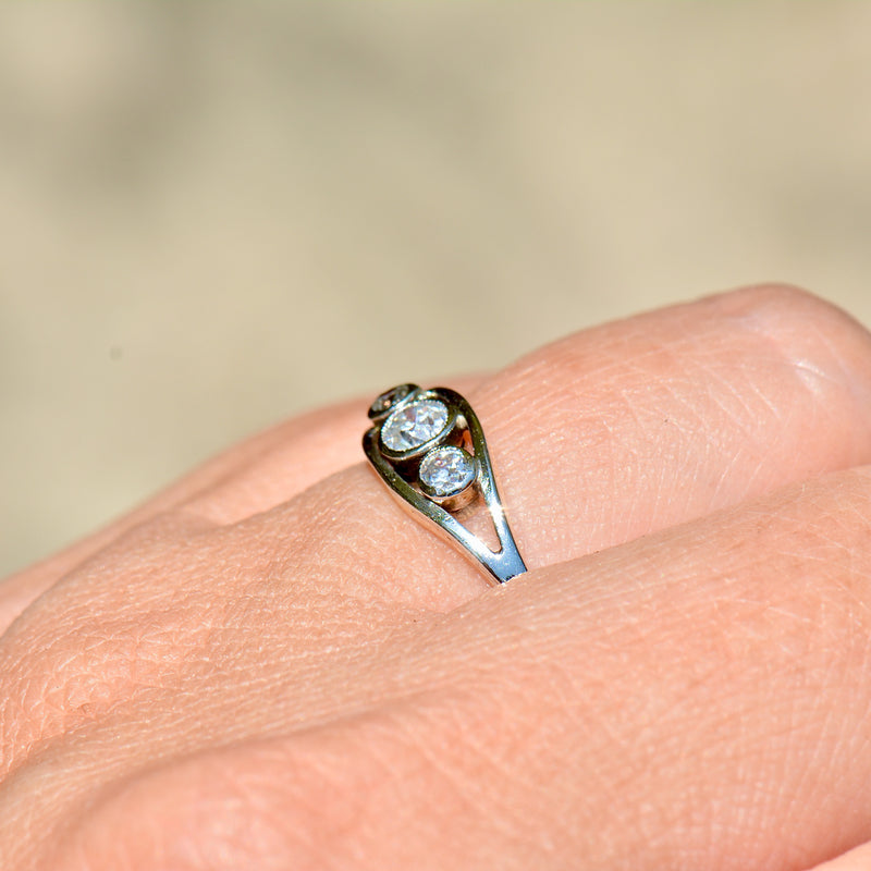 Edwardian Old-Cut Diamond Trilogy Bezel Set 18ct Yellow Gold & Platinum Ring (0.30ct)