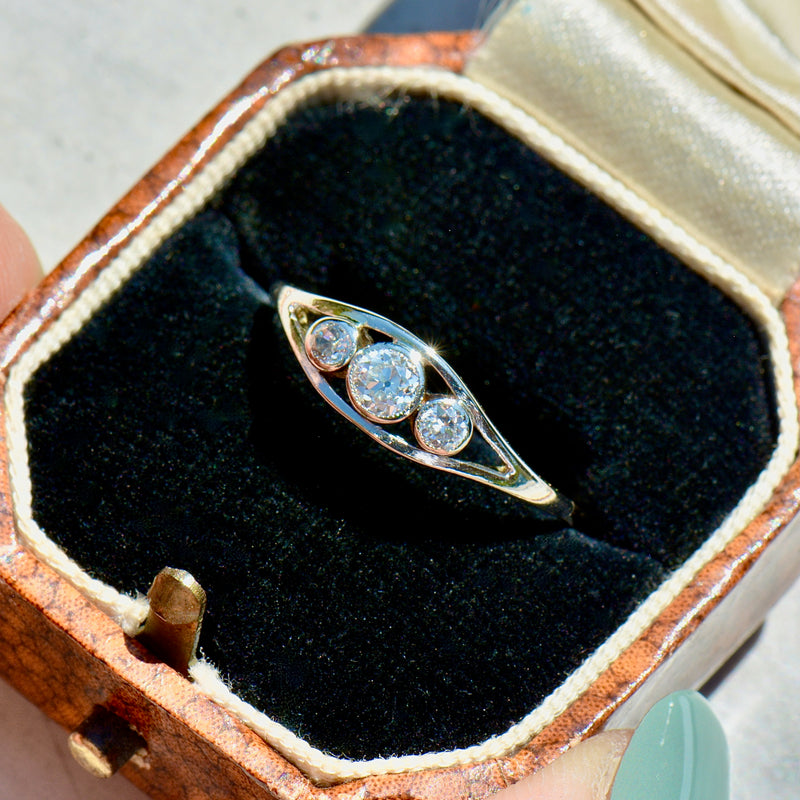 Edwardian Old-Cut Diamond Trilogy Bezel Set 18ct Yellow Gold & Platinum Ring (0.30ct)
