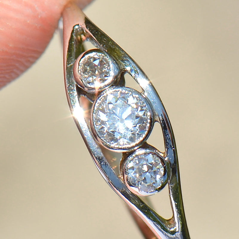Edwardian Old-Cut Diamond Trilogy Bezel Set 18ct Yellow Gold & Platinum Ring (0.30ct)