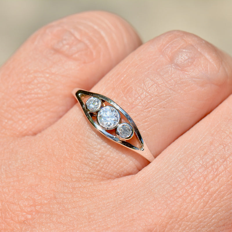 Edwardian Old-Cut Diamond Trilogy Bezel Set 18ct Yellow Gold & Platinum Ring (0.30ct)
