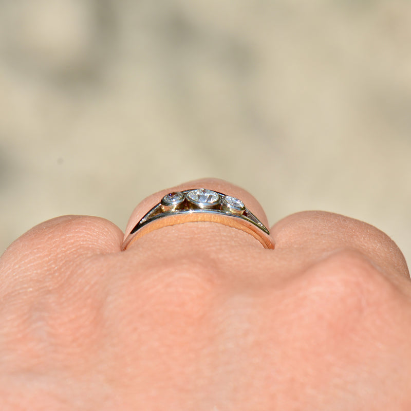 Edwardian Old-Cut Diamond Trilogy Bezel Set 18ct Yellow Gold & Platinum Ring (0.30ct)