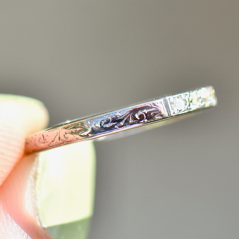 Reserved - Art Deco 1930s/40s Half Eternity Diamond & Engraved 18ct White Gold and Platinum Band (0.35ct)