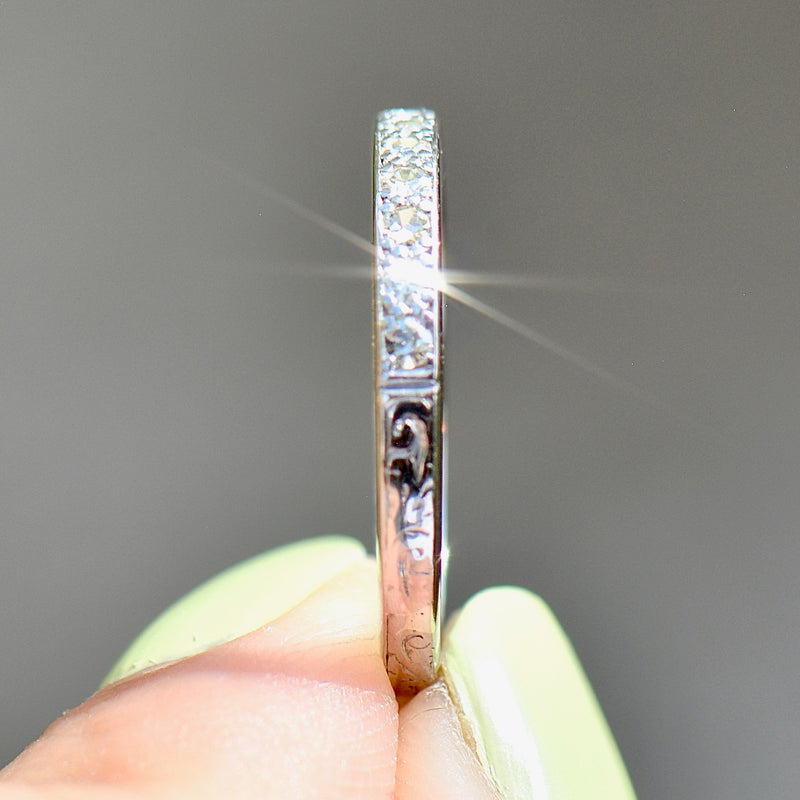 Reserved - Art Deco 1930s/40s Half Eternity Diamond & Engraved 18ct White Gold and Platinum Band (0.35ct)