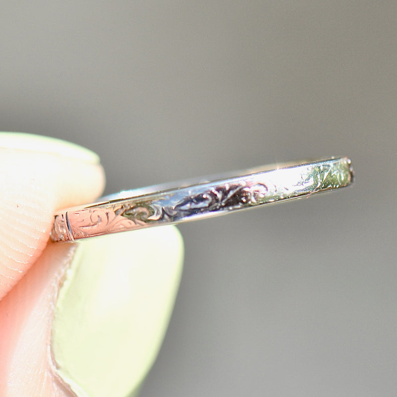 Reserved - Art Deco 1930s/40s Half Eternity Diamond & Engraved 18ct White Gold and Platinum Band (0.35ct)