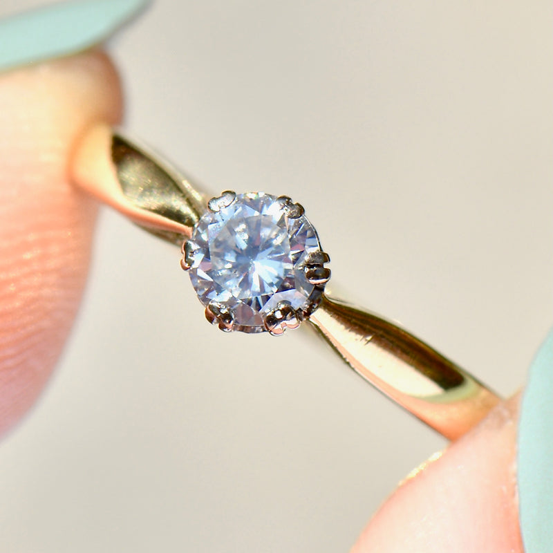 Vintage Brilliant Cut Diamond 18ct Yellow Gold Solitaire Ring (0.33ct)