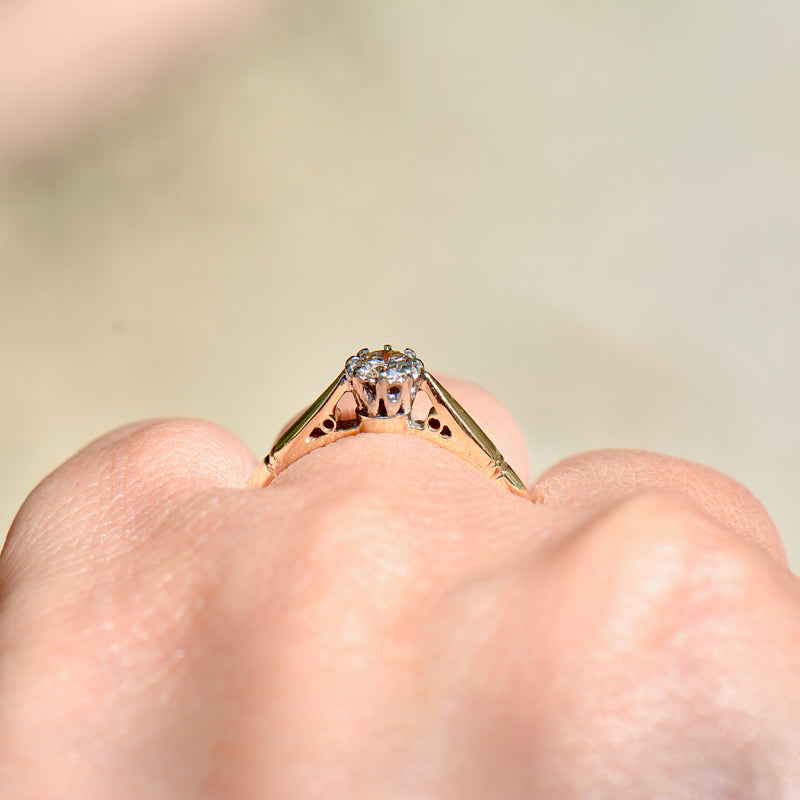 复古香槟钻石（VVS 净度）18ct 黄金和铂金单石戒指（0.21ct）