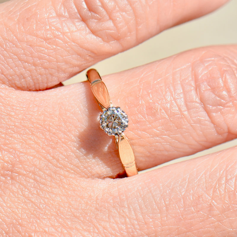 复古香槟钻石（VVS 净度）18ct 黄金和铂金单石戒指（0.21ct）