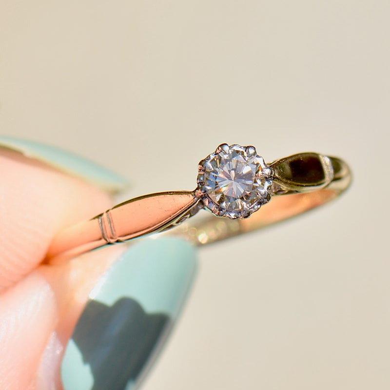 复古香槟钻石（VVS 净度）18ct 黄金和铂金单石戒指（0.21ct）