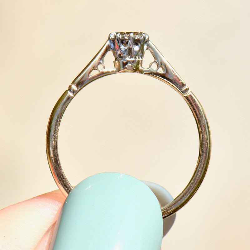 复古香槟钻石（VVS 净度）18ct 黄金和铂金单石戒指（0.21ct）