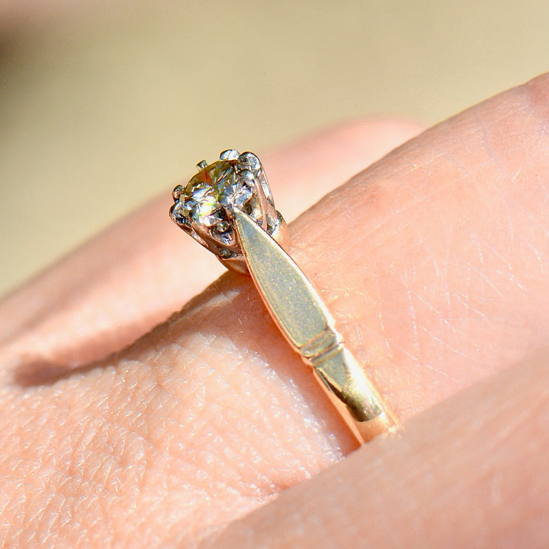 复古香槟钻石（VVS 净度）18ct 黄金和铂金单石戒指（0.21ct）