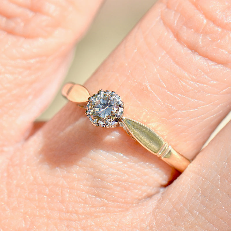 复古香槟钻石（VVS 净度）18ct 黄金和铂金单石戒指（0.21ct）
