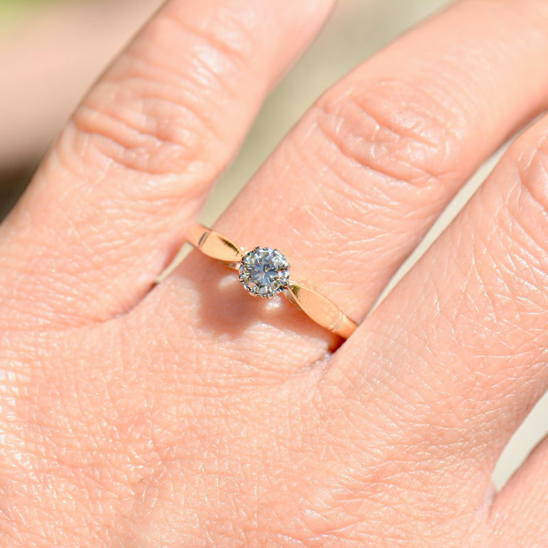 复古香槟钻石（VVS 净度）18ct 黄金和铂金单石戒指（0.21ct）