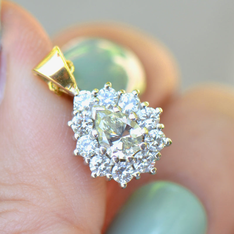 Yellow and White Diamond 18ct Yellow Gold Pear-Shaped Halo Pendant With Complementary Chain (1.11cts)