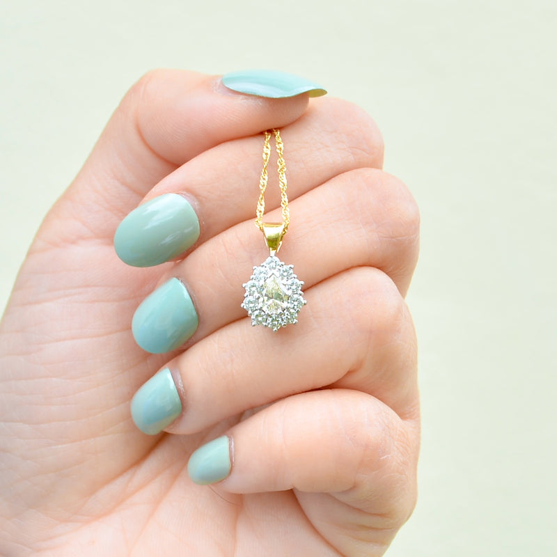 Yellow and White Diamond 18ct Yellow Gold Pear-Shaped Halo Pendant With Complementary Chain (1.11cts)