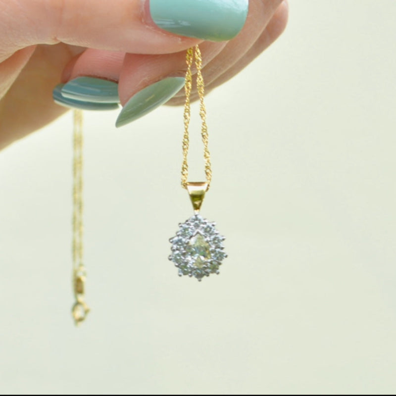 Yellow and White Diamond 18ct Yellow Gold Pear-Shaped Halo Pendant With Complementary Chain (1.11cts)