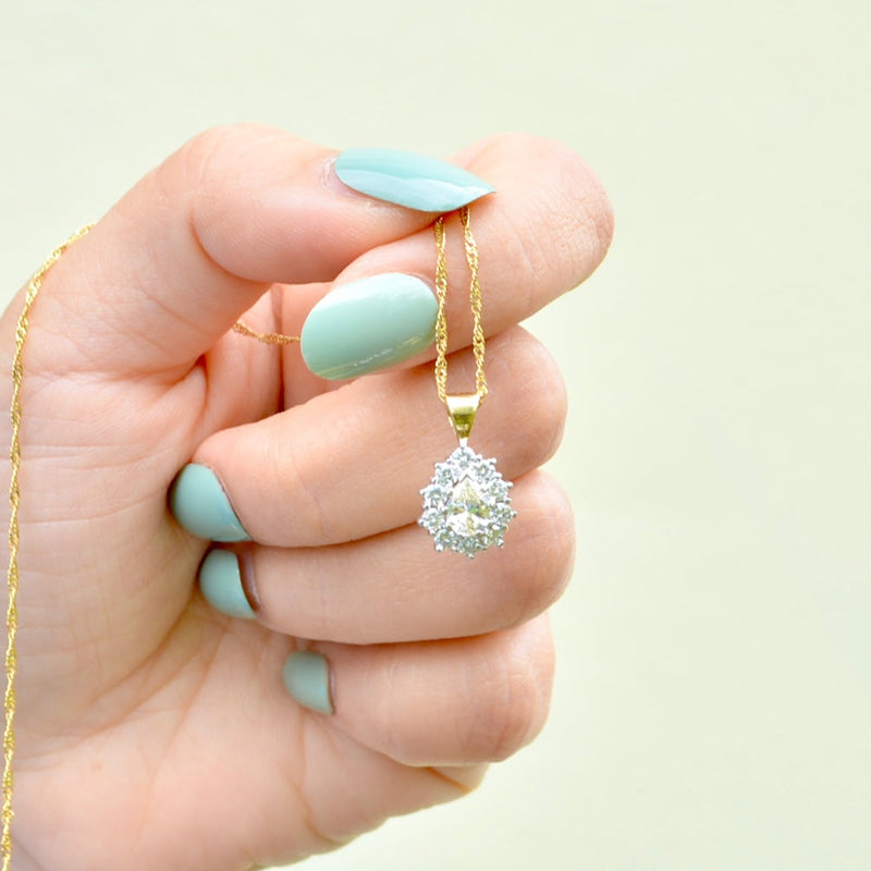 Yellow and White Diamond 18ct Yellow Gold Pear-Shaped Halo Pendant With Complementary Chain (1.11cts)
