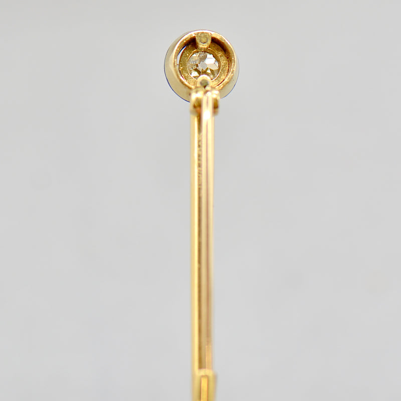 Antique Old European Cut Diamond & Blue Enamel 18ct Gold Safety Pin with Box