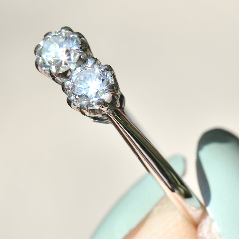 复古 Toi et Moi 双石钻石明亮式切割 18ct 白金戒指（0.55ct）