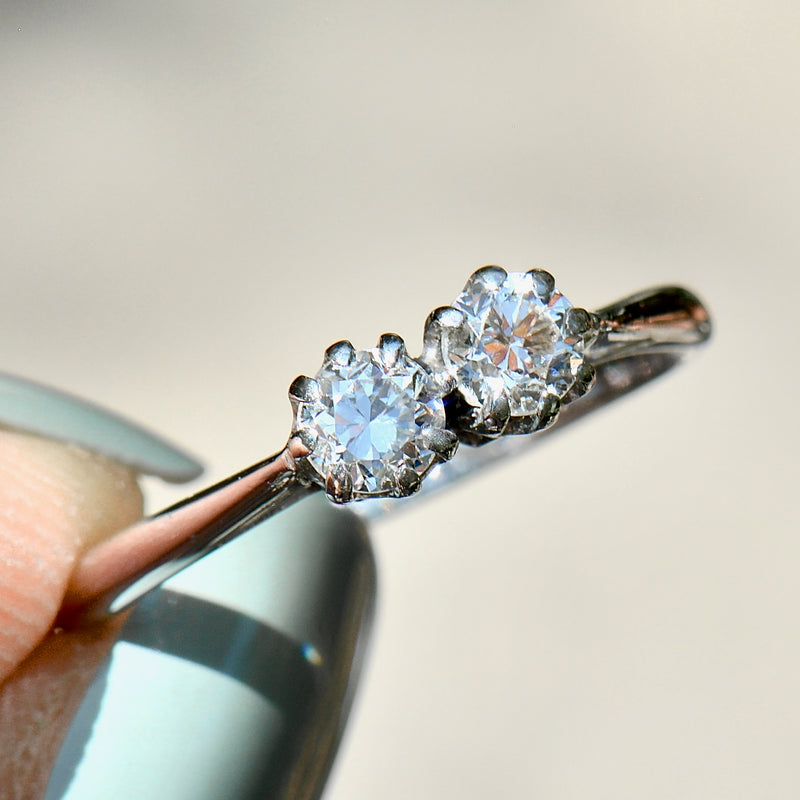 复古 Toi et Moi 双石钻石明亮式切割 18ct 白金戒指（0.55ct）